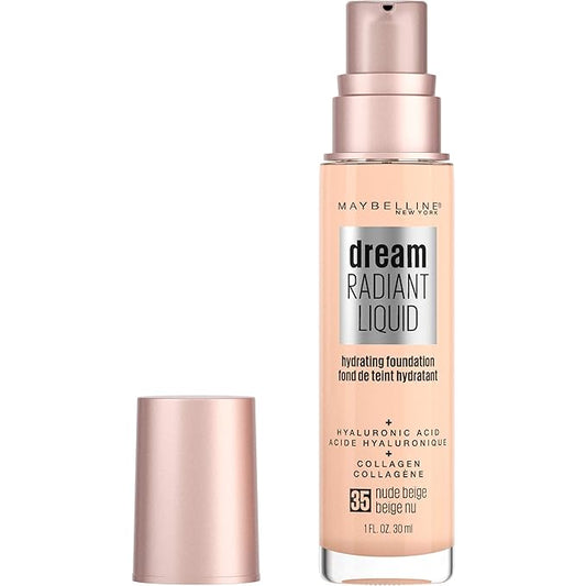 Maybelline Dream Radiant Liquid Medium Coverage Hydrating Makeup, Lightweight Liquid Foundation, Nude Beige, 1 Count-VivaGrace Women