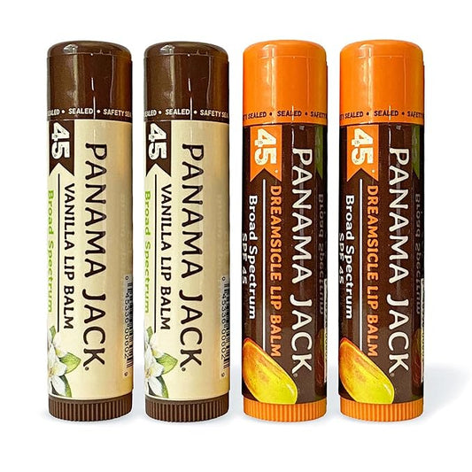 Panama Jack Sunscreen Lip Balm - SPF 45, Flavor Pack, Broad Spectrum UVA-UVB Sunscreen Protection, Prevents & Soothes Dry, Chapped Lips (Dreamsicle/Vanilla)-VivaGrace Women