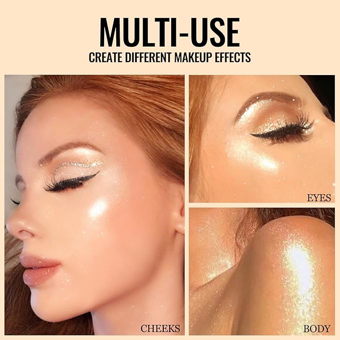 Erinde Face Highlighter Palette, Pearl Glossy Face Illuminator Palette, Natural Glow Finish, Shimmer Smooth Baked Highlighter Powder, Long-lasting Sparkling Highlighter Makeup, 03 Dawn Glow-VivaGrace Women
