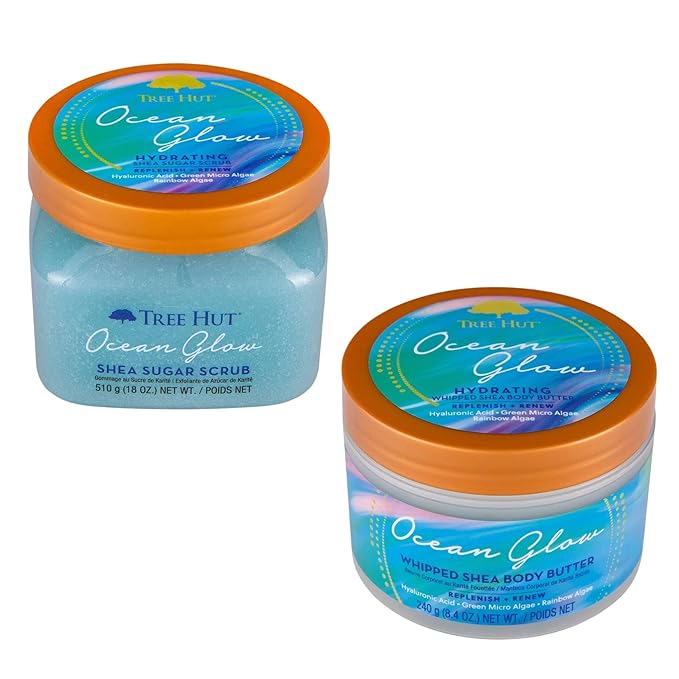Ocean Glow Shea Sugar Scrub And Whipped Shea Body Butter Bundled With Beauty Patooty Self-Care Kit - Makeup Bag, Lip Balm, And Sleep Mask-VivaGrace Women