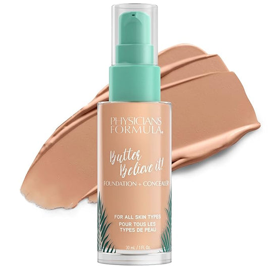 Physicians Formula Butter Believe It! Foundation + Concealer, Light-to-Medium | Dermatologist Tested, Clinicially Tested-VivaGrace Women