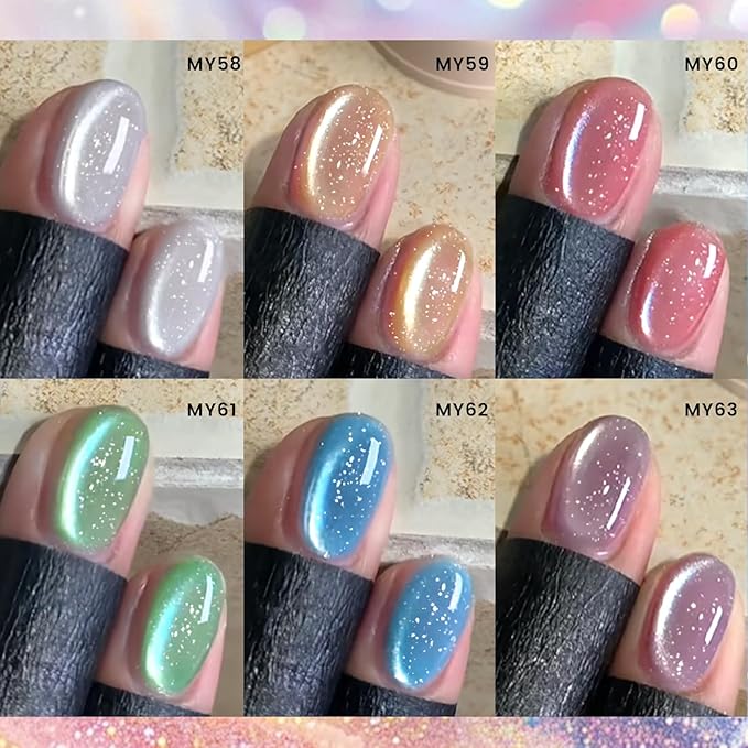 Born Pretty Magnetic Gel Nail Polish Pastel Cat Magnetic Eye Gel Polish Glitter Shimmer Auroras Magnetic Gel Nail Art Manicure Kit 6PCS-VivaGrace Women