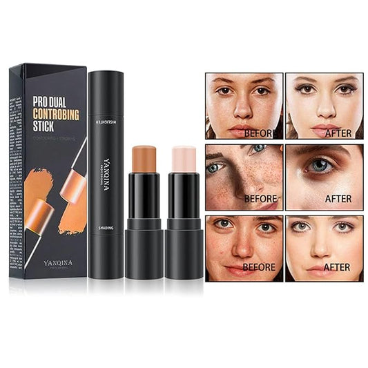 2023 Upgrade Contour Stick, 2 Colors Double-end Contour Highlighter Stick Contour Stick Face Highlighter Contour Makeup Contouring Sticks Cream Concealer (Ivory, Dark Brown)-VivaGrace Women