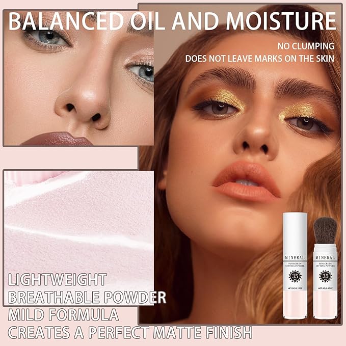 Mineral Sunscreen Setting Powder, SPF 35 Translucent Loose Powder, Mineral Brush Powder, Oil Control Natural Matte Finish, Lasting Lightweight Breathable for All Skin (#04 Pink Complexion)-VivaGrace Women