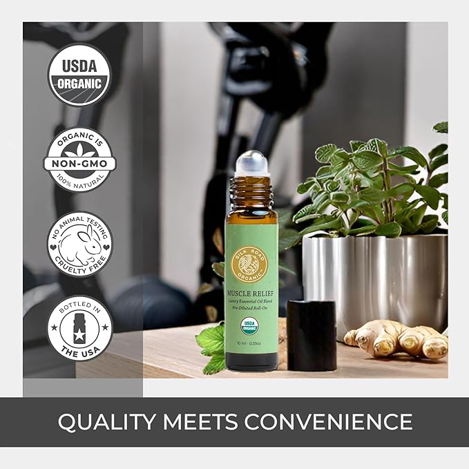 Silk Road Organic Muscle Relief Essential Oil Blend Roll On, 100% Pure USDA Certified Aromatherapy for Muscle Aches & Stiff Joints with Peppermint & Ginger - 10 ml Roller-VivaGrace Women