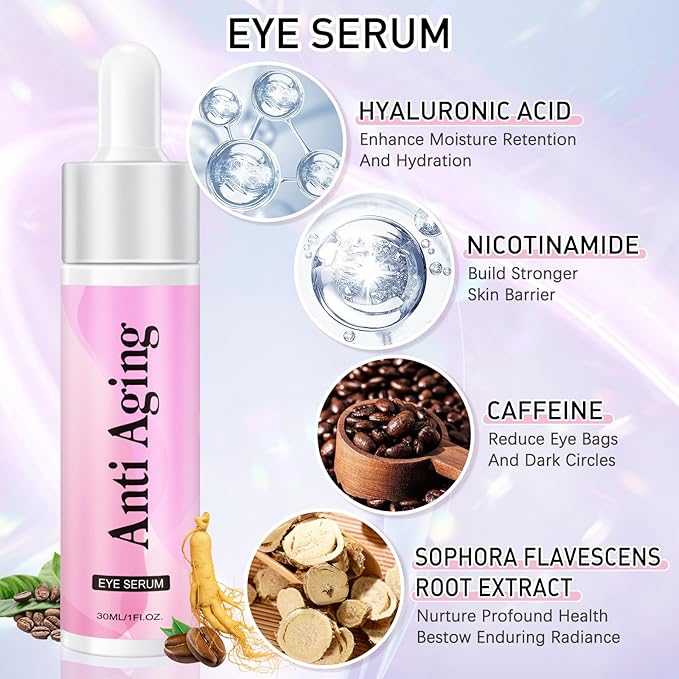 5% Caffeine Eye Cream Eye Serum Kit for Dark Circles Under Eye Treatment For Puffiness Bags And Wrinkles Eye Cream Anti Aging Eye Serum & Eye Roller 2 Fl Oz-VivaGrace Women