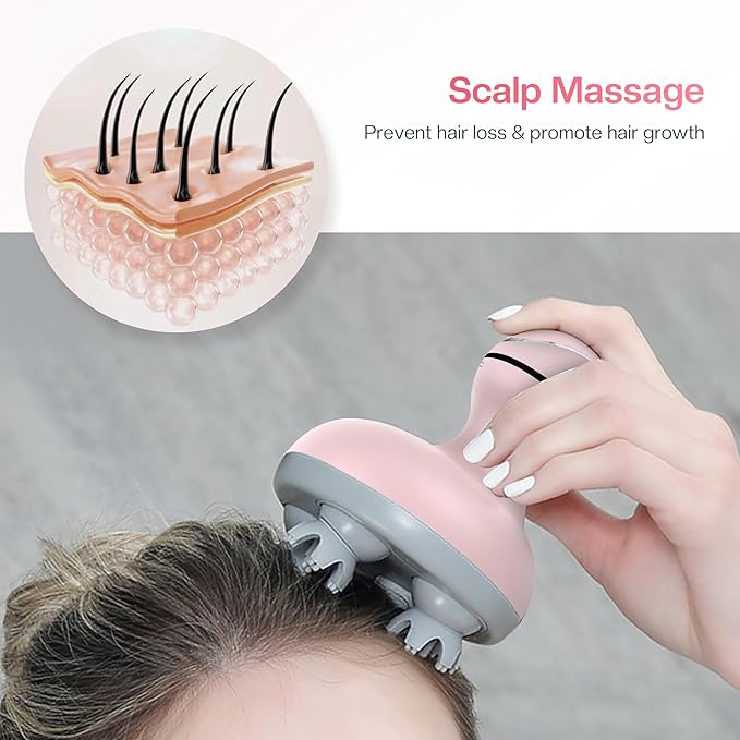 COMFIER Scalp Massager for Hair Growth, Waterproof & Full Body Kneading, 84 Massage Nodes, Handheld Head Scratcher, Cat Massager, Pink-VivaGrace Women