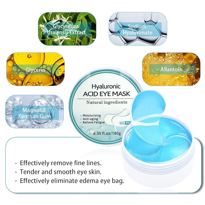 Under Eye Patches for Puffy Eyes: 60PCS Collagen Eye Gels Pads - Blue Hyaluronic Acid Under Eye Mask - Reduce Dark Circles & Bags - Skin Eye Care Products-VivaGrace Women