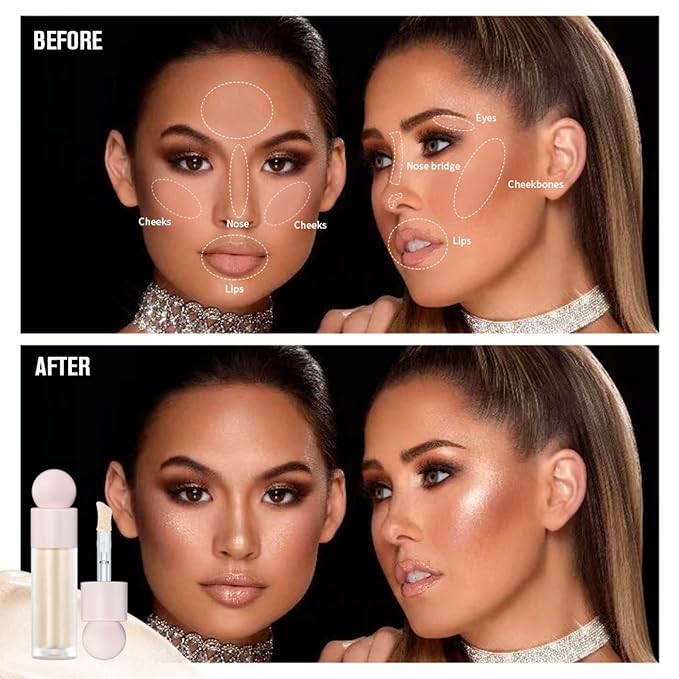 Liquid Highlighter Natural Glow For Face & Body, Waterproof Moisturizing Light Liquid Luminizer For Long Lasting Shimmer, Contour Highlighter Stick Easy to Apply with Cushion Applicator-VivaGrace Women