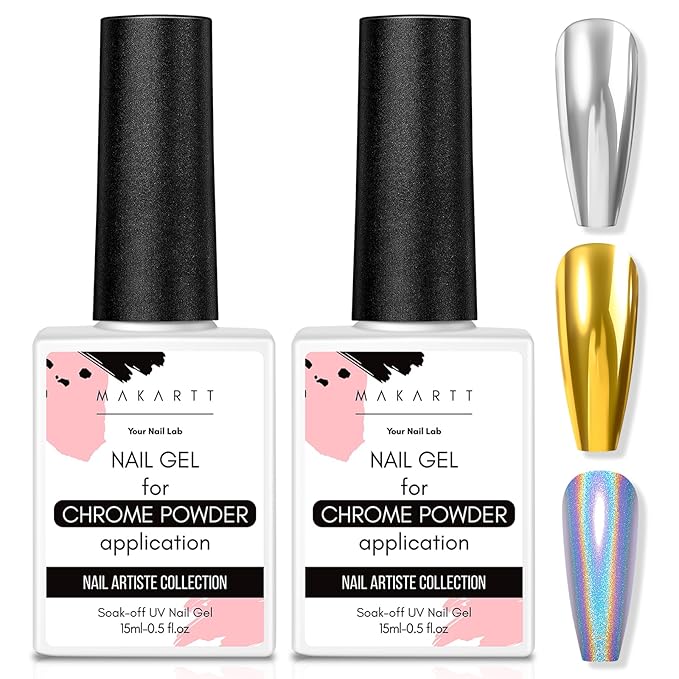 Makartt Gel Top Coat for Chrome Nail Powder - 2 Pcs 15ml Clear No Wipe High Gloss Top Coat Gel Nail Polish Mirror Shine Long Lasting Easy Application, Soak off UV Lamp, DIY Home Salon Art Design-VivaGrace Women