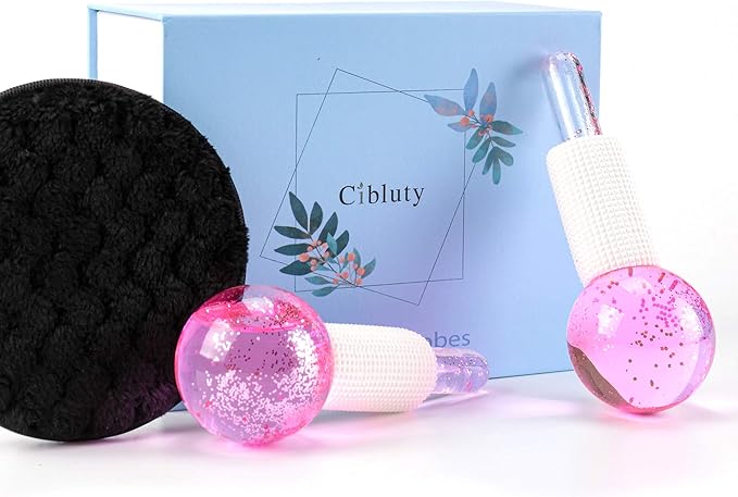 Facial Ice beauty ball- 2PC Globes Pink Facial Roller for Cold or Hot Skin Massagers Globe Durable Quartz Glass for Face and Eye Rollers Reduce Puffiness-VivaGrace Women
