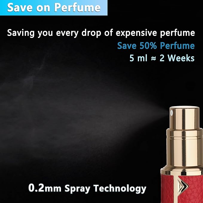 Refillable Travel Perfume Atomizer Bottle - 5ml Luxury Pocket Perfume Dispenser Pump, Travel Perfume Atomiser, Cologne Dispenser, Portable Size Sprayer Bottle for Traveling (Red)-VivaGrace Women