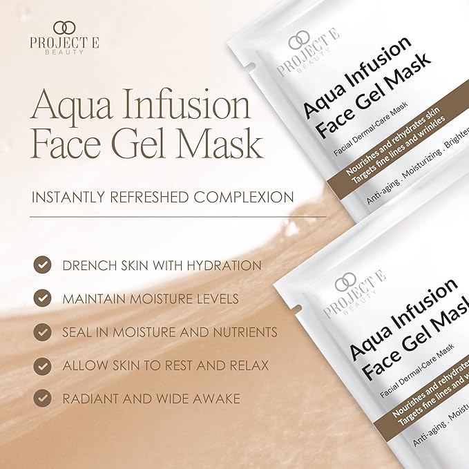 Project E Beauty Aqua Infusion Face Gel Mask Moisturizing, Hydrating & Anti-Aging | Removes Fine Lines | Brightening Collagen Face Mask | Skincare Routine | Hydrogel Sheet Masks | 5 Pack-VivaGrace Women