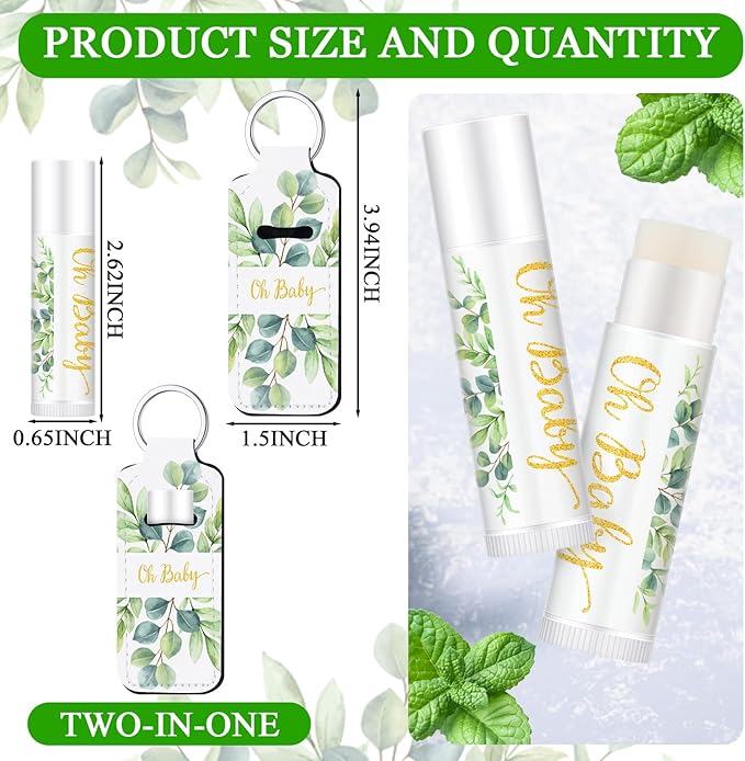 18 Sets Baby Shower Bridal Shower Favors for Guests Bulk Lip Balm and Lipstick Holder Keychains Set Baby Shower Bridal Shower Goodies Bags Thank You Gifts for Guests(Eucalyptus Baby)-VivaGrace Women