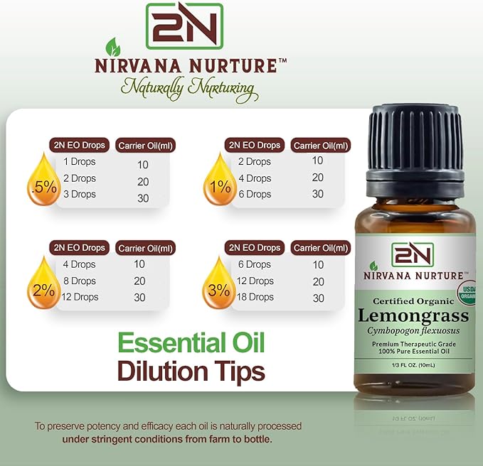 Lemongrass Essential Oil USDA Certified Organic 100% Pure Premium Therapeutic Grade, Undiluted - Aromatherapy Diffuser for Calm and Relaxation, Skin Care, Hair Care-VivaGrace Women