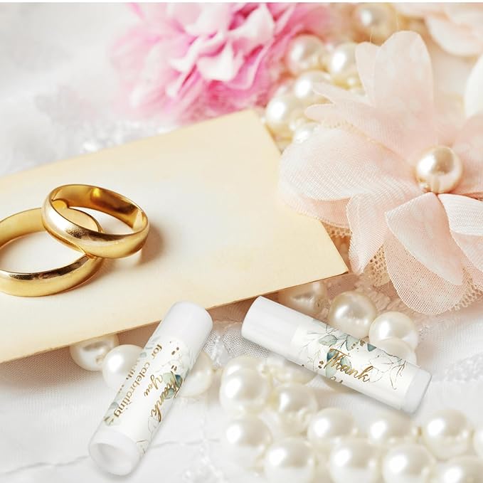 Dunzy 50 Pcs Thank You Gift Lip Balm Bulk Baby Shower Party Favors Bridal Shower Favor Lip Care with Assorted Fruit Flavors Thank You Lipstick for Guest Basket Gift Stuffer (Eucalyptus)-VivaGrace Women
