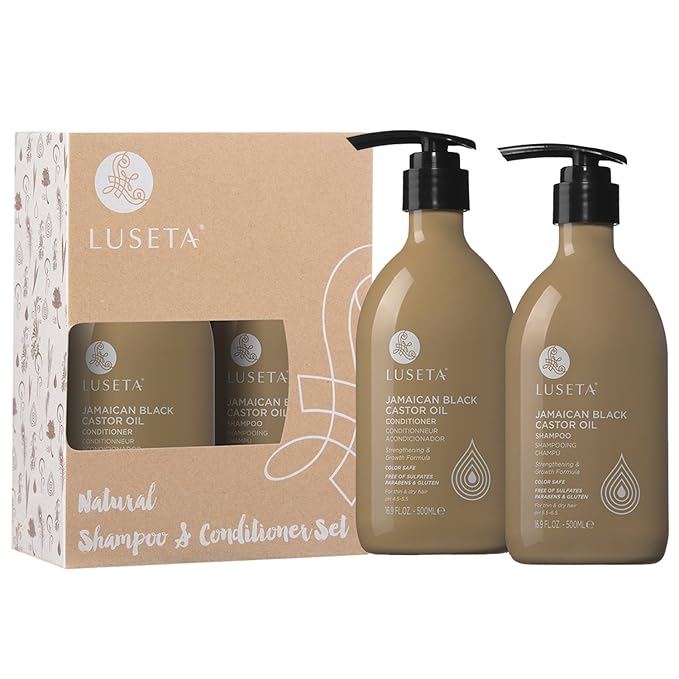 Luseta Castor Oil Shampoo and Conditioner Set Strengthen and Cleanse Thin Hair Restore Damaged Hair Sulfate Free for Men & Women 16.9oz*2-VivaGrace Women