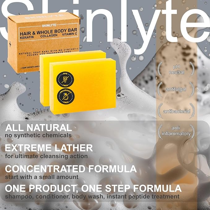 Natural Hair & Whole Body Bar Soap -Hair & Skin Treatment- Keratin & Collagen Peptides | Hair: Promotes Growth, Repair, Strength, Volume | Skin: Anti-Aging, Firm, Elasticity w/Organic Sulfur-VivaGrace Women