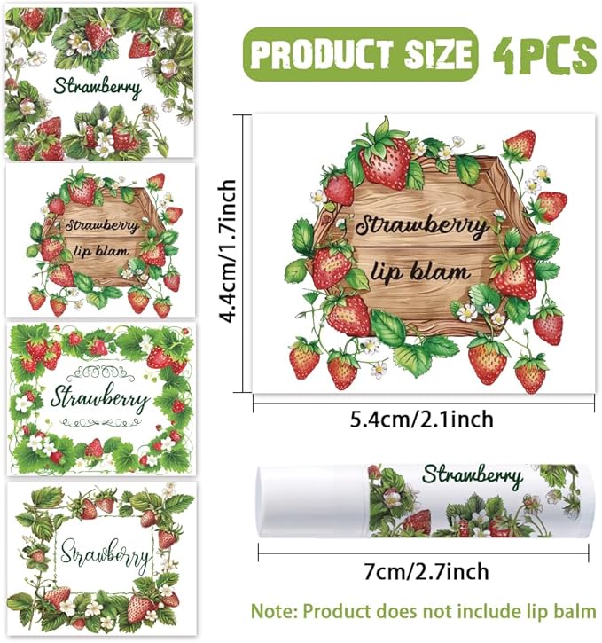 OLYCRAFT 100Pcs Self-Adhesive Lip Balm Tag Stickers 2.1x1.7 inch Waterproof Adhesive Label with Strawberry Rectangle Lipstick Tag Sticker for Lip Balm Container Tubes Lipstick Wrapping Decoration-VivaGrace Women