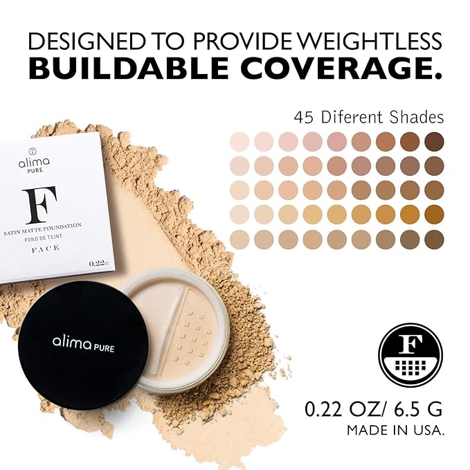 Alima Pure Matte Foundation Loose Mineral Powder Foundation Makeup, Loose Powder Makeup Oil Free Talc Free Powder, Natural Makeup Mineral Foundation Full Coverage Natural Foundation Powder .15 oz/4.5g-VivaGrace Women