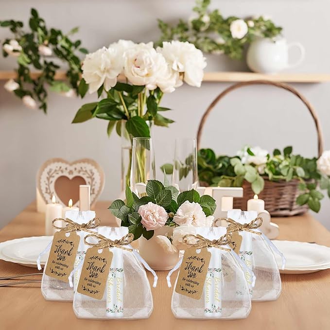 Demissle 50 Pcs Bridal Shower Lip Balm Gift Set with 100 Pcs Organza Bags Thank You Tags 20 Meters Rope wedding Party Favor for Guest Favors Gift Party Decoration Souvenirs(Floral)-VivaGrace Women