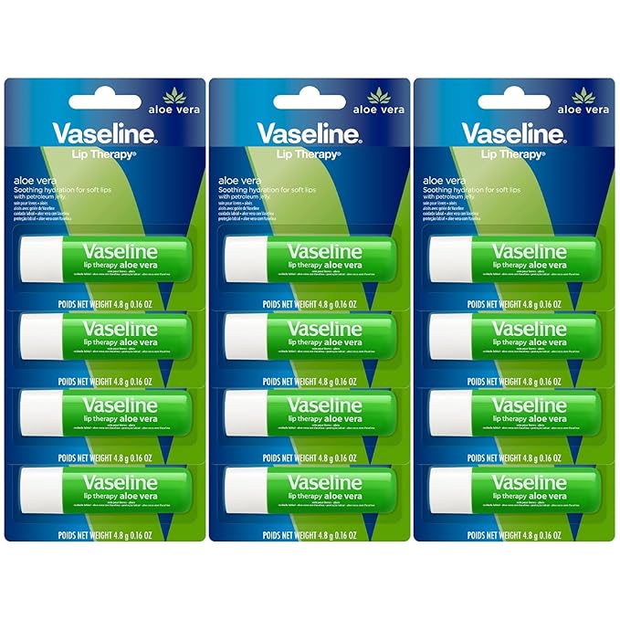 Vaseline Lip Therapy Aloe Fresh - Hydrating Lip Balm Pack, Vaseline Stick, Lip Moisturizer for Dry Lips, 0.16 Oz Each (Pack of 12)-VivaGrace Women