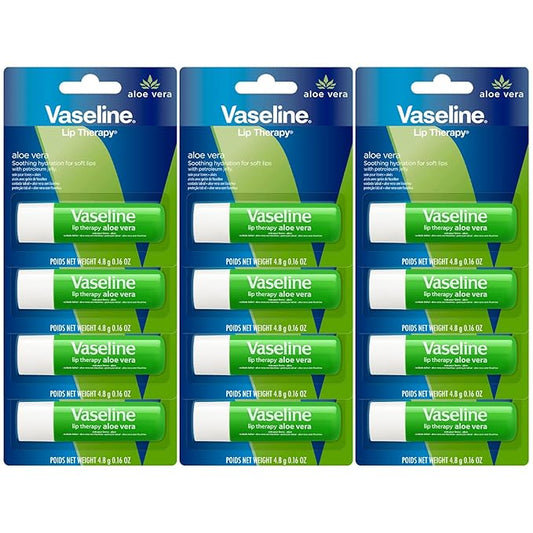 Vaseline Lip Therapy Aloe Fresh - Hydrating Lip Balm Pack, Vaseline Stick, Lip Moisturizer for Dry Lips, 0.16 Oz Each (Pack of 12)-VivaGrace Women