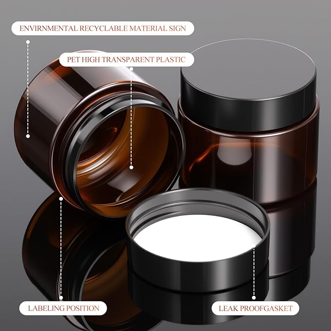 SATINIOR 24 Pieces Empty Clear Plastic Jars with Lids Round Storage Containers Wide Mouth for Beauty Product Cosmetic Cream Lotion Liquid Butter Craft and Food(Amber Lid,2 oz)-VivaGrace Women