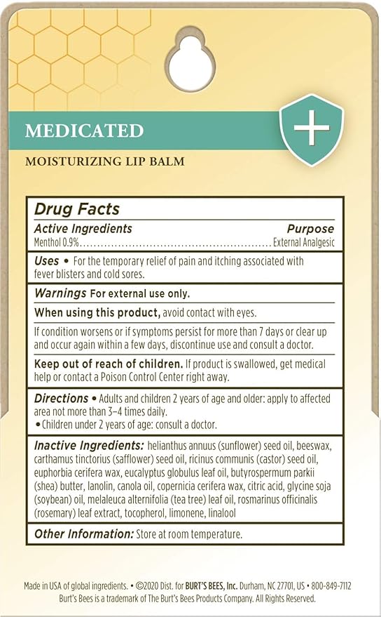 Burt's Bees Medicated Lip Balm, With Eucalyptus Oil and Menthol, Tint-Free, Natural Origin Lip Care, 2 Tubes, 0.15 oz.-VivaGrace Women