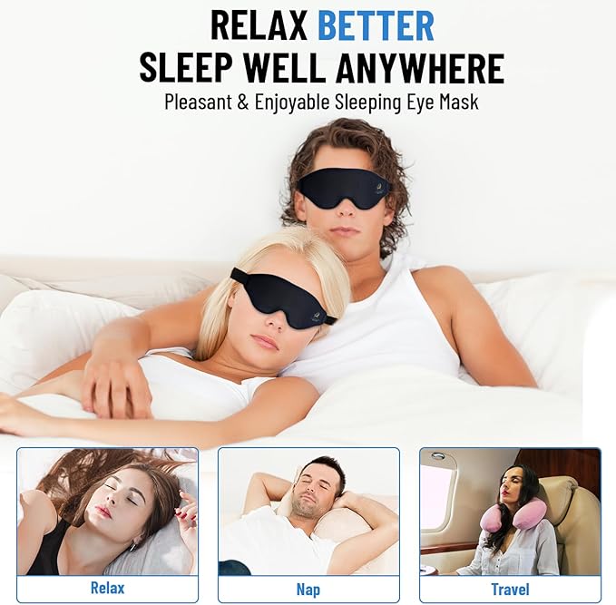 3D Sleep Mask for Men Women | 100% Blackout, Zero Eye Pressure, Breathable Material | Comfortable Night Blindfold for Sleeping, Travel and Meditation (Black)-VivaGrace Women