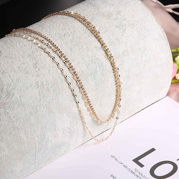 Boho Layered Necklace Choker Gold Lace Chain Necklace Shimmer Shinny Necklace Vintage Multilayer Beaded Necklace Jewelry for Women and Girls-VivaGrace Women