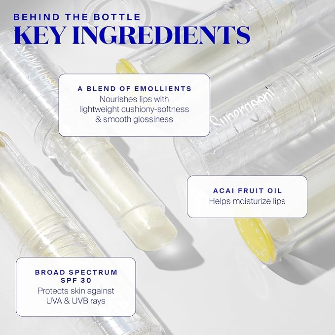 Supergoop! Lipscreen Sheer SPF 30 - Lightweight Clear Lip Balm with Acai Fruit Oil - Hydrates & Protects - Natural Finish - 0.12 oz-VivaGrace Women