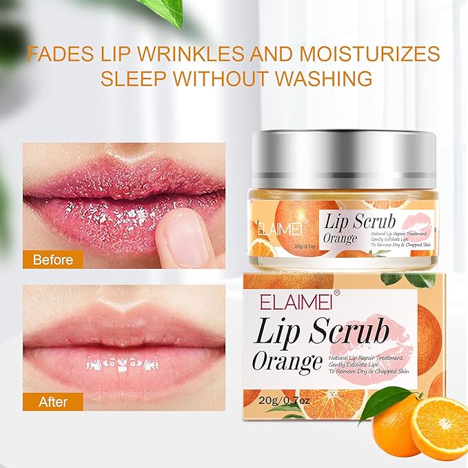 Lip Scrub, Lip Scrubs Exfoliator & Moisturizer, Lip Repair for Lush Soft Lips, Lip Moisturizer for Chapped Dry and Flaky Lips Treatment, Lip Scrubs (Orange)-VivaGrace Women