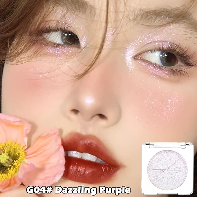Erinde White Purple Shimmer Glitter Highlighter Highlight Makeup Contour Powder, Silver Highlighter Face Illuminator Highlighter, Highlighter Makeup iluminadores Illuminator for Face Body Cheek-VivaGrace Women