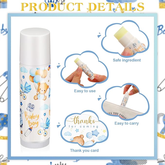 Fumete 50 Pack Bear Baby Shower Party Gifts Favors Bulk Lip Balms for Guests Boys Girls Neutral Gender Reveal Favors for Baby Shower Prizes Souvenirs Bags Stuffer Classroom Prizes-VivaGrace Women