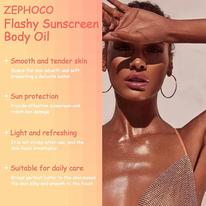 Broad Spectrum SPF 50 Sheer Body Sunscreen Setting Mist Sunscreen Body Glow Oil Spray for Face & Body with Gold Mica Sun-kissed Glow Skin Illuminator Hydrating Non-Greasy (A)-VivaGrace Women