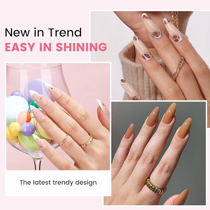 Gel Nail Polish Kit with U V Light, Hema-Free White Light Nude Pink Summer Gel Polish Set with Base & Top Coat Chrome Nail Powder, 4 Colors Mini Salon Nail Art Starter Gift for Women Girl-VivaGrace Women