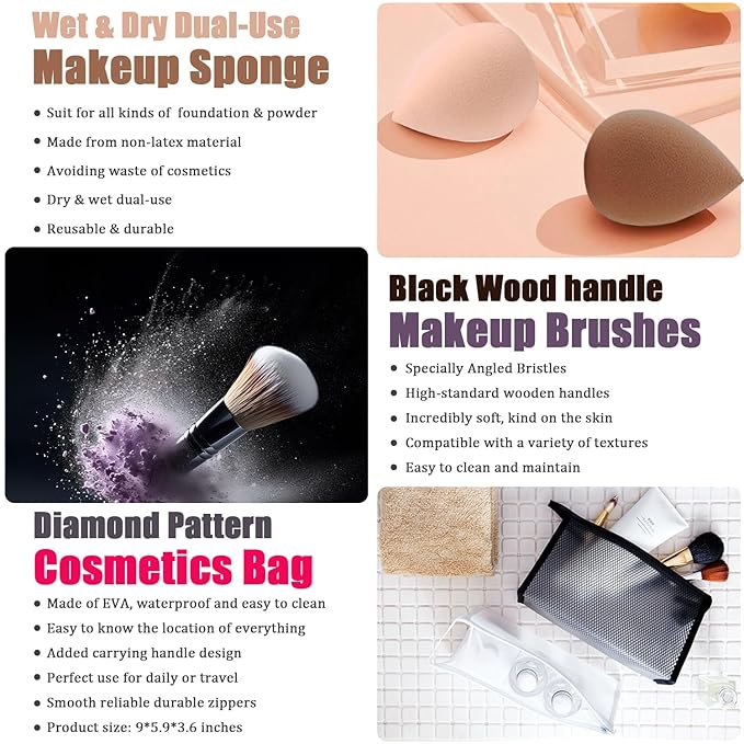 All in One Makeup Kit,Includes Naked Eyeshadow,CC Cream,Liquid Foundation,Lipstick Set,Mascara,Makeup Brush,Makeup Sponge,Eyebrow Pencil,Eyebrow Soap,Eyeliner Stamp, Primer,Contour Stick,Cosmetic Bag-VivaGrace Women