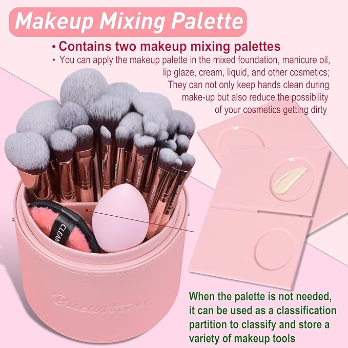 Bueart Design Labeled 30Pcs Professional Deluxe Makeup Brushes set with Extra large holder case for Foundation Face Blending Blush Concealers Eyeshadow-VivaGrace Women