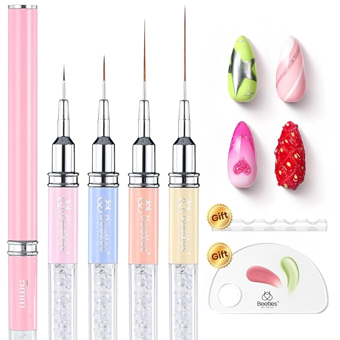 Beetles Gel Polish Nail Art Liner Brushes 5Pcs Painting Art Design Pen Set Diamond Application Rhinestone Handle Drawing Nail Art Brushes Tools Sizes 5/6/11/20/25mm Nail Art Design Gift for Women-VivaGrace Women