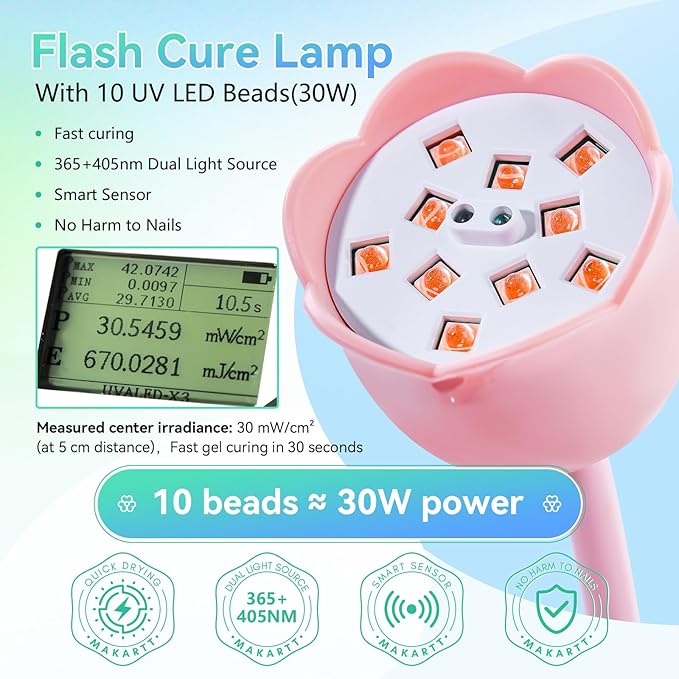Makartt UV Nail Lamp: Flash Cure lamp UV Light for Gel Nails Polish Luminoza 30W Rechargeable LED Nail Dryer with 4 Timers & Auto Sensor Fast Curing Goosenecks Lamp for Home DIY Manicure (Pink)-VivaGrace Women