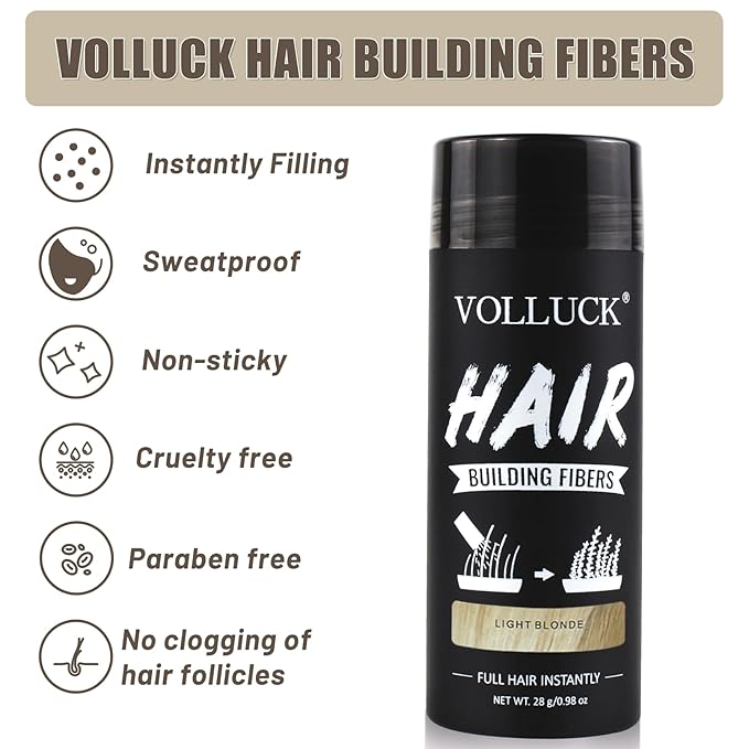 VOLLUCK Hair Fibers for Thinning Hair, Instant Coverage Hair Building Fibers for Women and men, Natural Hair Powder for Conceal Hair Loss 28 g (Light Blonde)-VivaGrace Women
