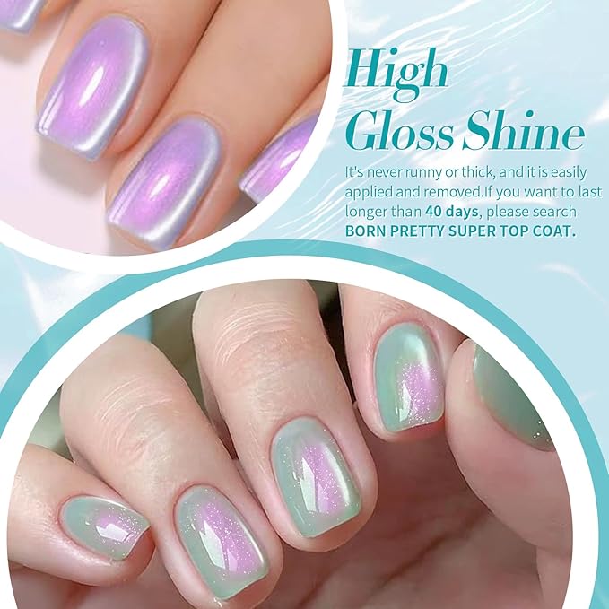 Born Pretty Magnetic Gel Nail Polish Set,Pastel Coral Sea Magnetic Eye Gel Jelly Glass Crystal Magnetic Gel Polish Nail Art Manicure Kit 6PCS-VivaGrace Women