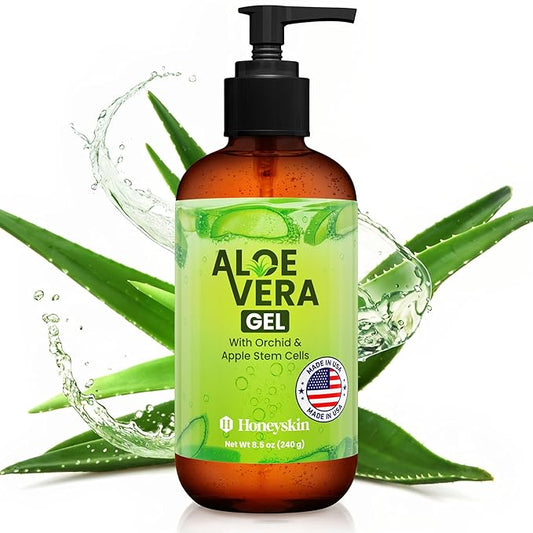 Honeyskin Soothing Aloe Vera Gel Made in the USA with Natural Ingredients - Give Yourself Relief From Sunburn and Dry Skin During the Hot Summer Days (8 Fl Oz)-VivaGrace Women