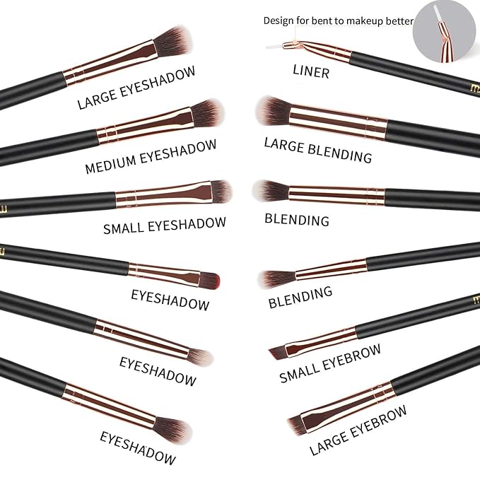 MSQ Eye Makeup Brushes 12pcs Rose Gold Eyeshadow Makeup Brushes Set with Soft Synthetic Hairs & Real Wood Handle for Eyeshadow, Eyebrow, Eyeliner, Blending(without bag)-VivaGrace Women