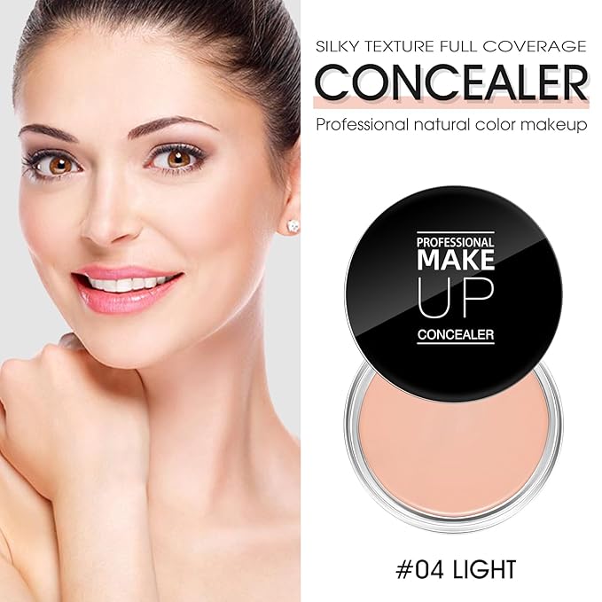 Cream Concealer Full Coverage Makeup, Matte Color Correcting Concealer with Brush, Waterproof, Conceals Blemish, Pores and Spots, Under Eye Makeup Concealer for Dark Circles (#04 LIGHT)-VivaGrace Women