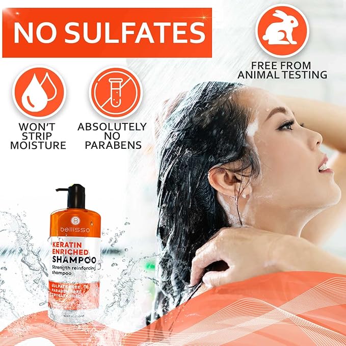 Keratin Enriched Shampoo - Sulfate and Paraben Free - Anti Frizz Treatment for Women and Men – Professional Salon Grade Repair Formula with Silk Protein for Dry, Frizzy Damaged and Color Treated Hair-VivaGrace Women
