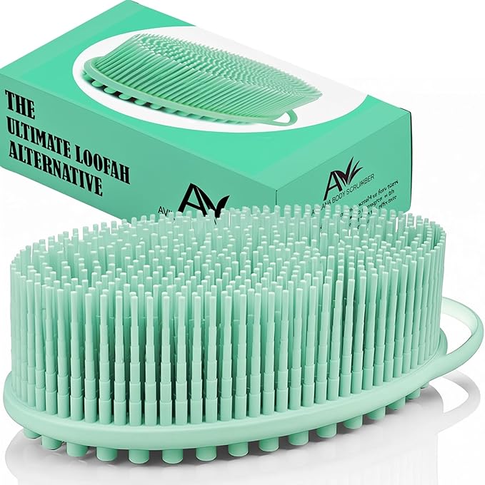Avilana Silicone Body Scrubber – Gentle Shower Brush & Loofah Alternative- Food Grade & Lab Tested – Fast-Drying, Hygienic, BPA-Free Silicone Body Gentle Exfoliator (Green, Massage)-VivaGrace Women
