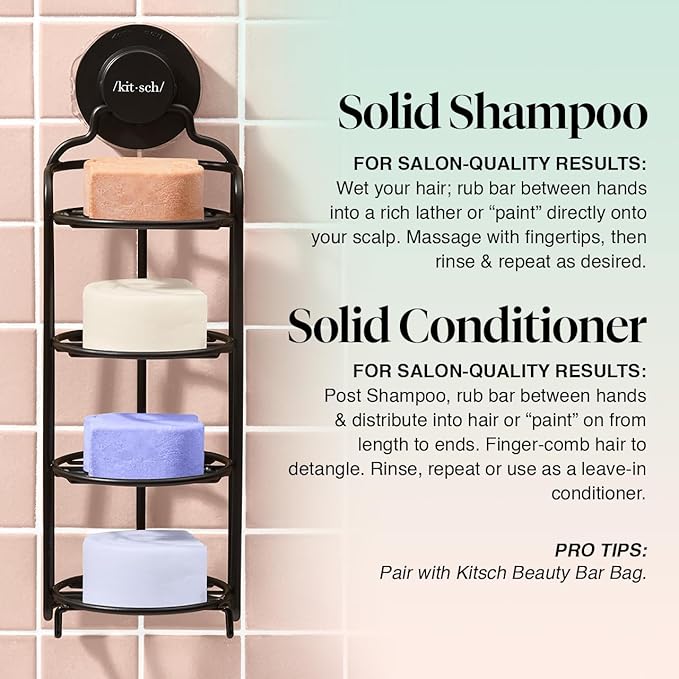 Kitsch Shampoo and Conditioner Set - 4pc Sampler Bars with Rice Water Shampoo and Conditioner, Castor Oil Shampoo & Coconut Oil Conditioner - Bottle-Free Beauty for Hair Growth, Repair & Moisture-VivaGrace Women