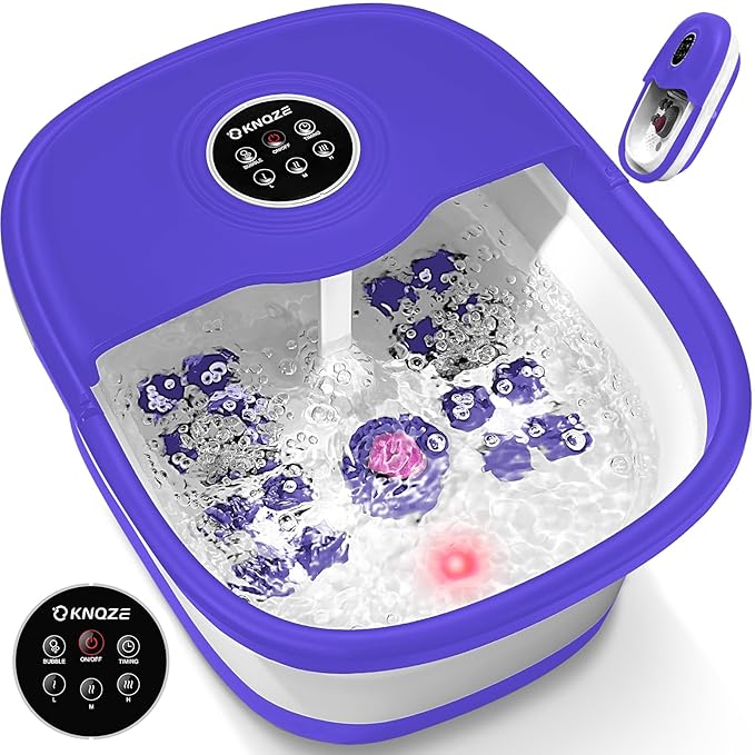 Collapsible Foot Spa with Heat, Remote Control, Temperature Control, Bubbles, Pumice Stone, Red Light, Timer, 16 Massage Roller Pedicure Foot Bath Tub Foot Soaker for Feet Stress Relief, Purple-VivaGrace Women